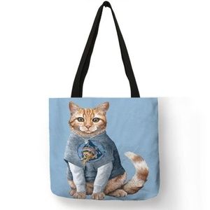 Linen Tote Bag (Ginger Kitty Design)